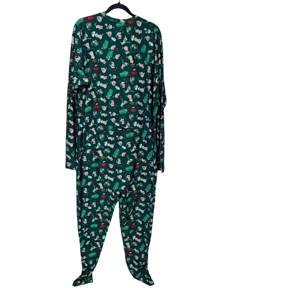 Duluth Trading Co Go Buck Naked Mens XL Union Suit Raccoon Holiday Green Zip